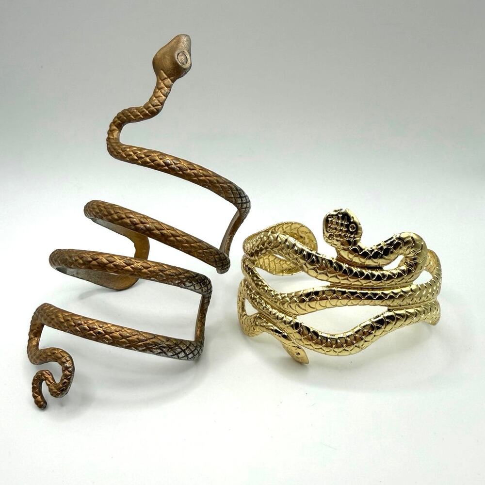 Snake Wrap Bracelet Set | Gold & Bronze Serpent Arm Cuff Bracelets